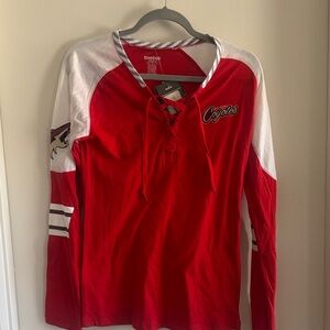 Reebok Red and White Coyotes Lace-Up Top